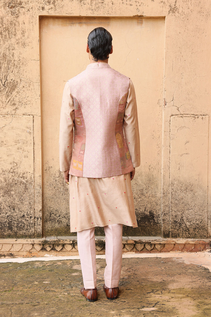 Pink Silk Textured Bundi Set