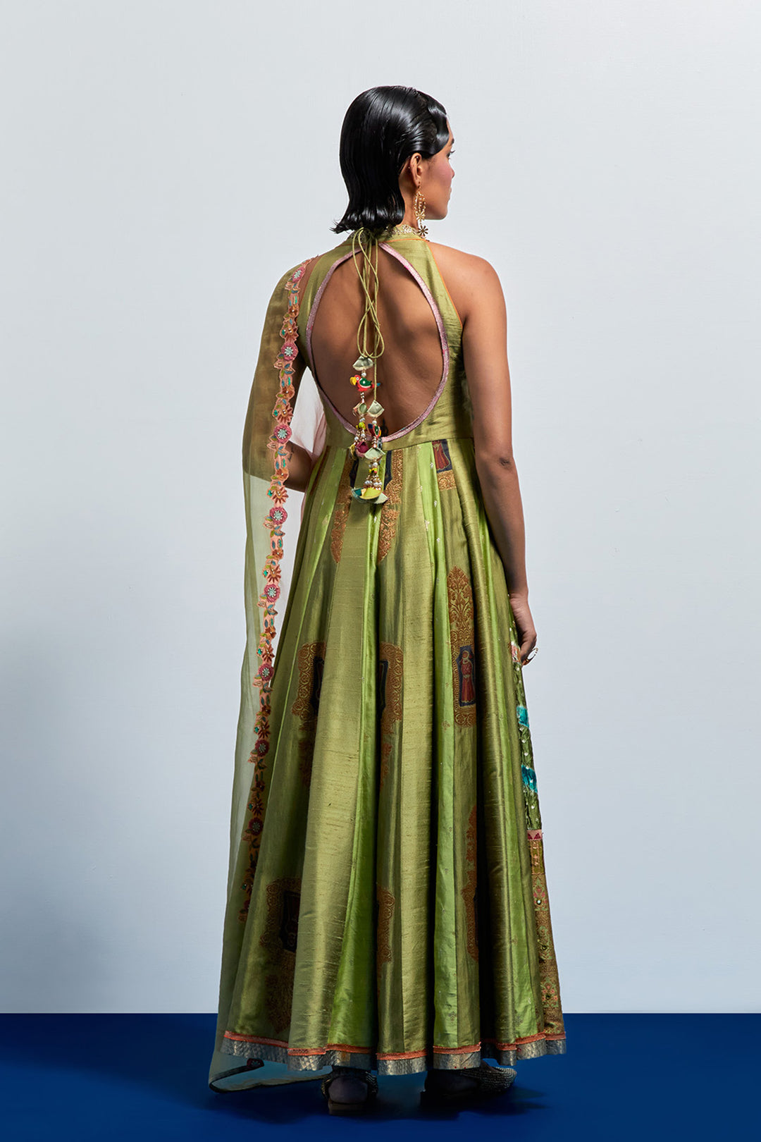 Green hand embroidered anarkali set