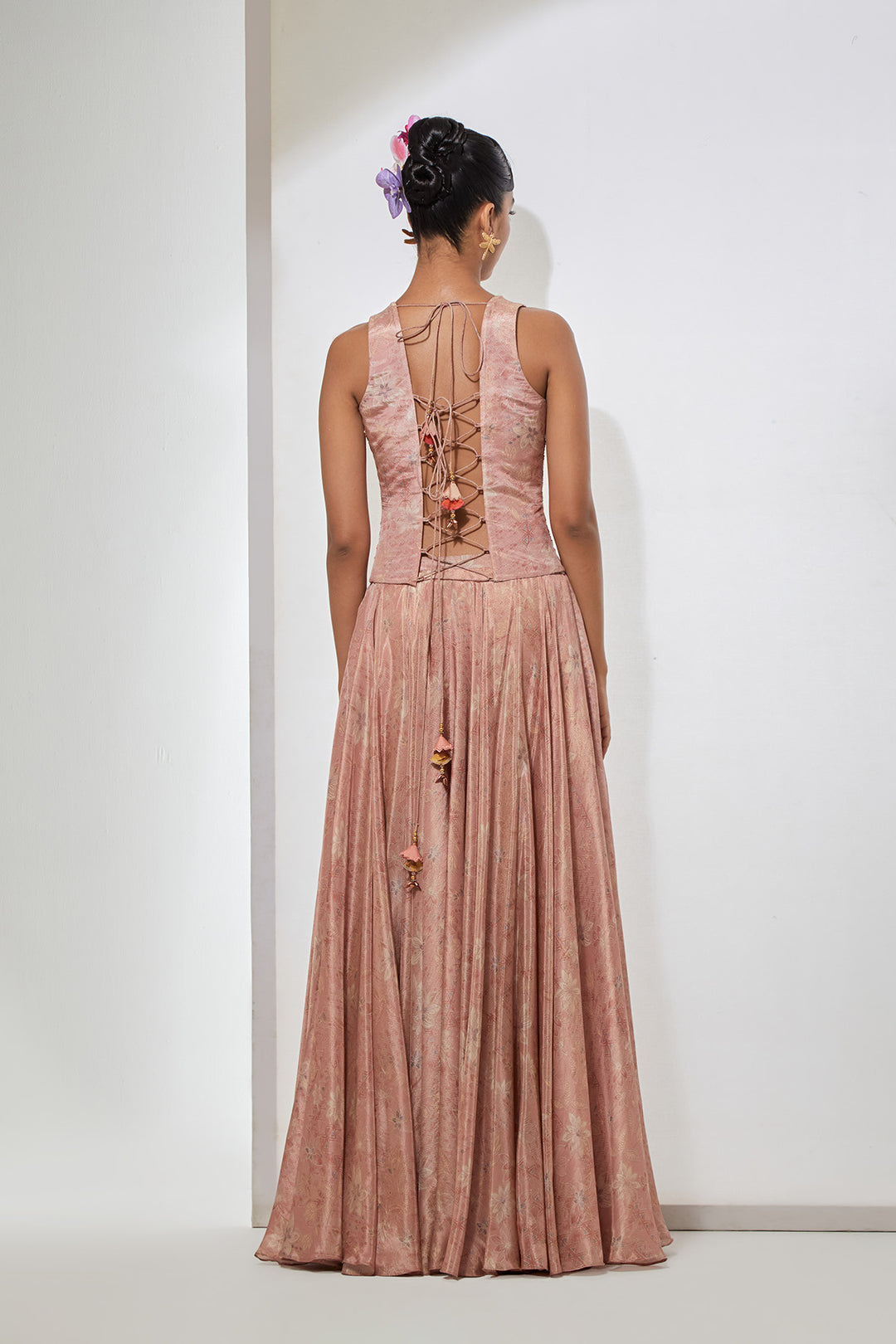 Blush Pink Embellished Corset with Brocade Skirt Set