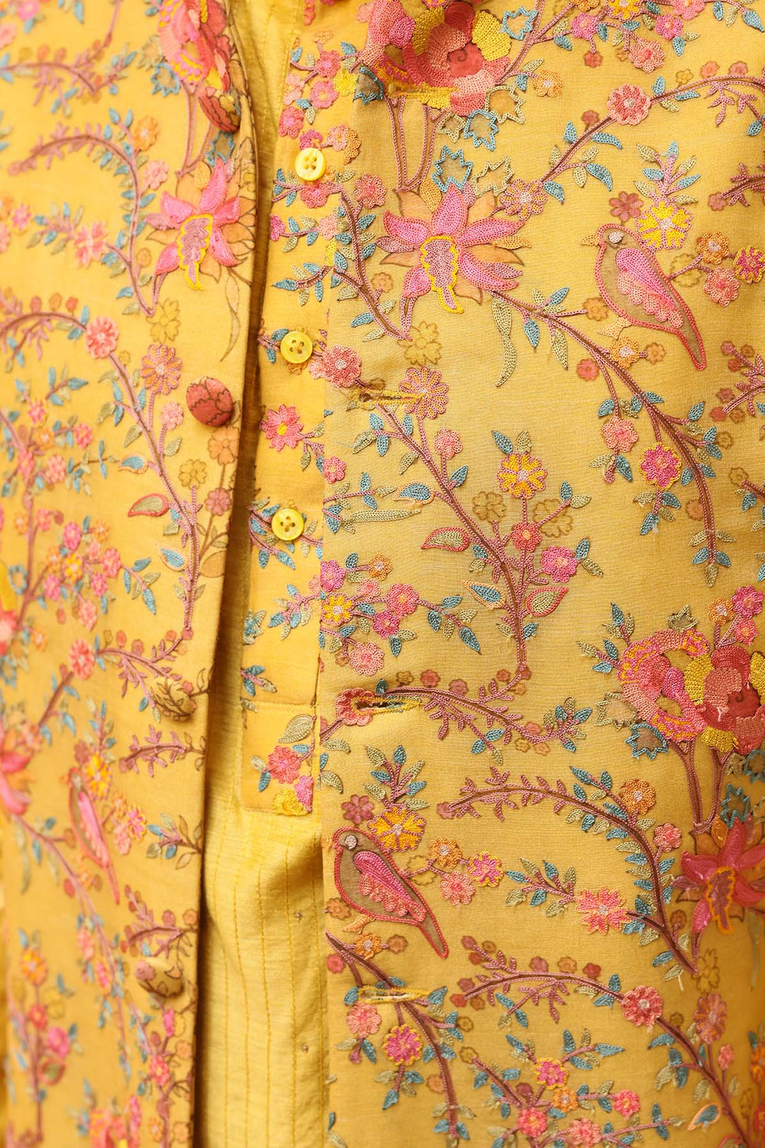 Sunshine Yellow Silk Brocade Jaal Bandi Set