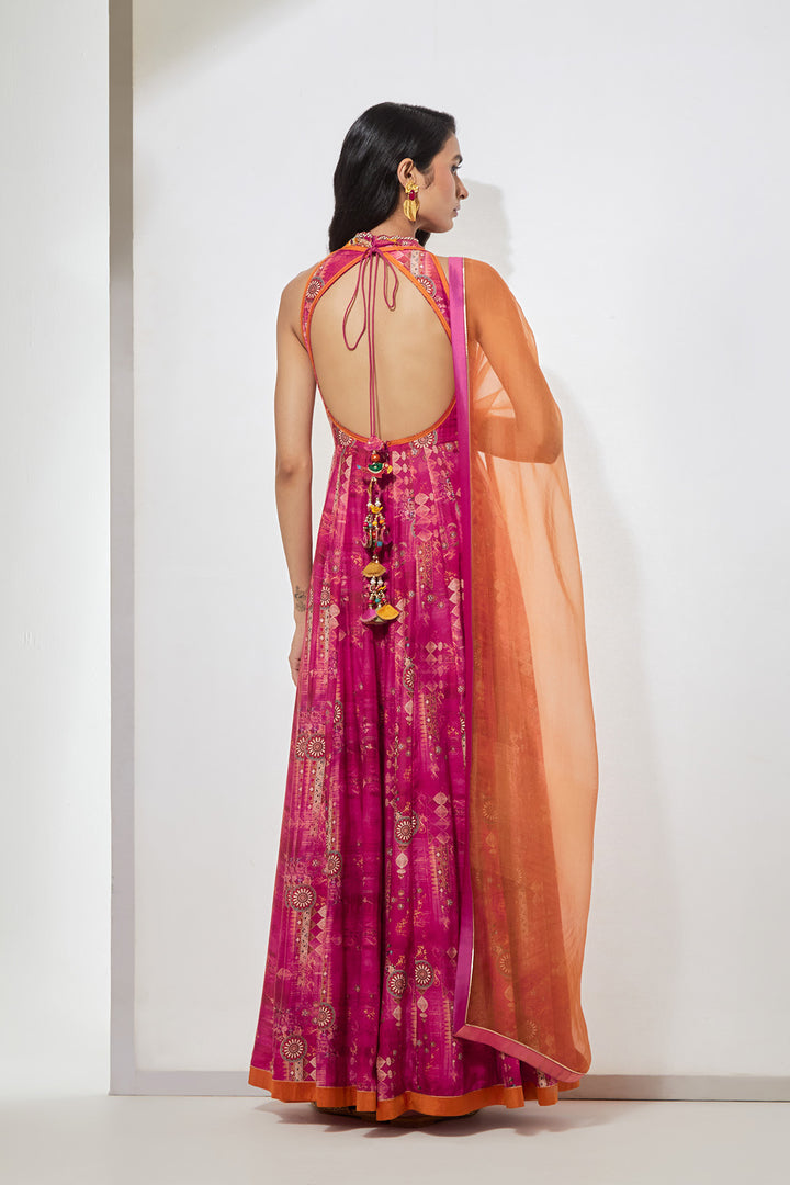 Fuchsia Floral Printed Anarkali Set