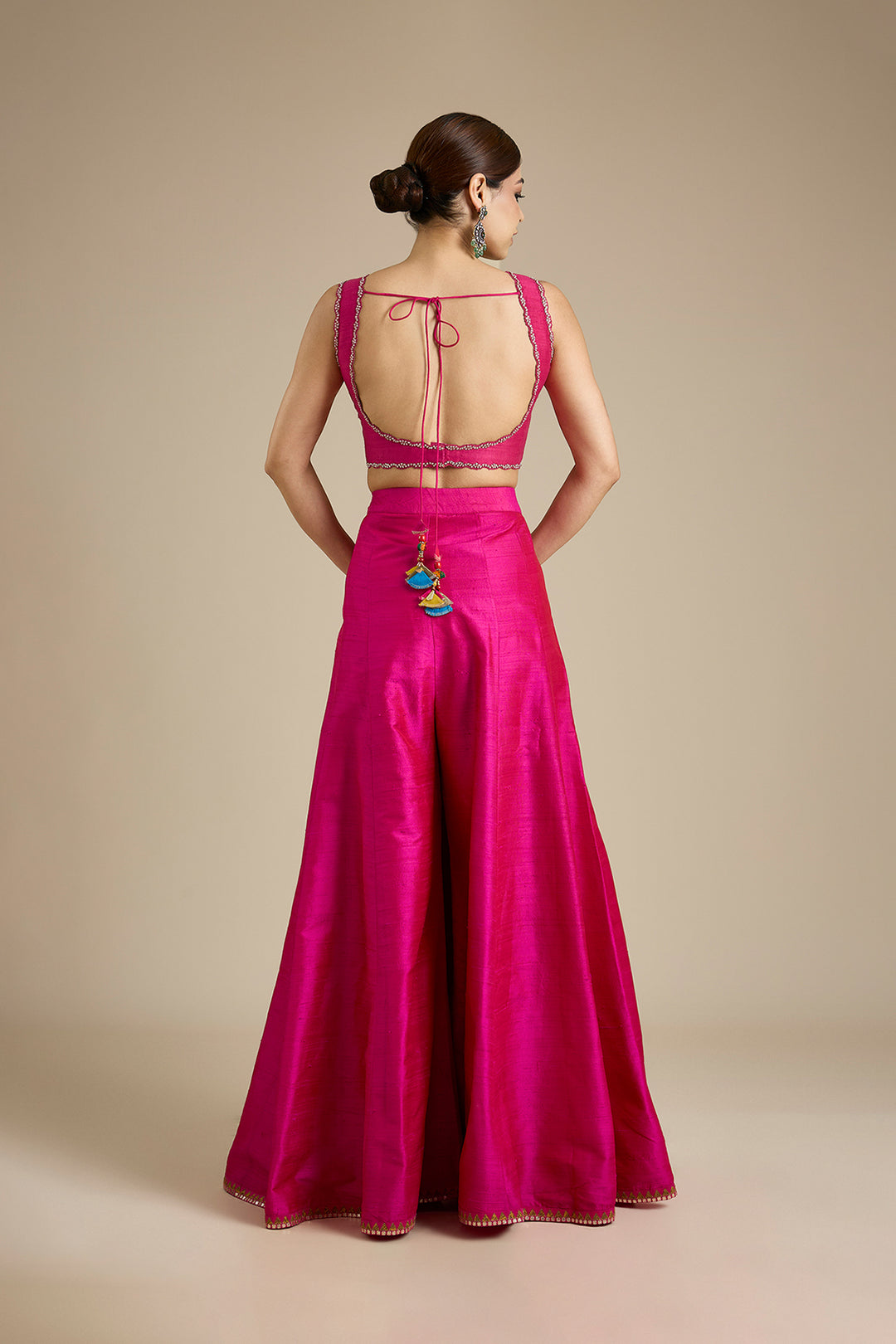 Fuchsia Pink Embroidered Cape &amp; Sharara Set | RTS