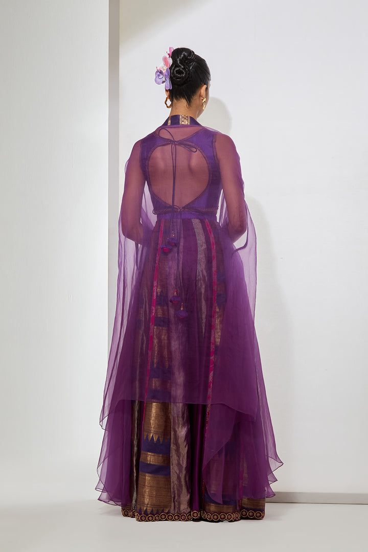 Wine Embroidered Bralette Lehenga Set with Organza Dupatta