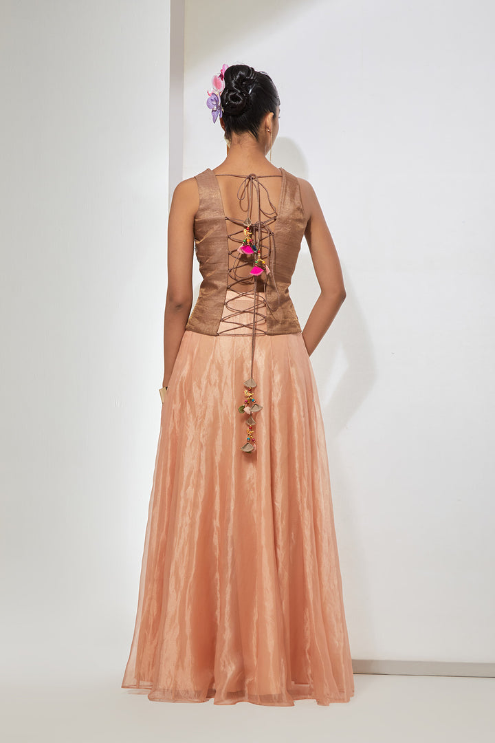 Noor Hand-Embroidered Silk Corset &amp; Organza Skirt Set