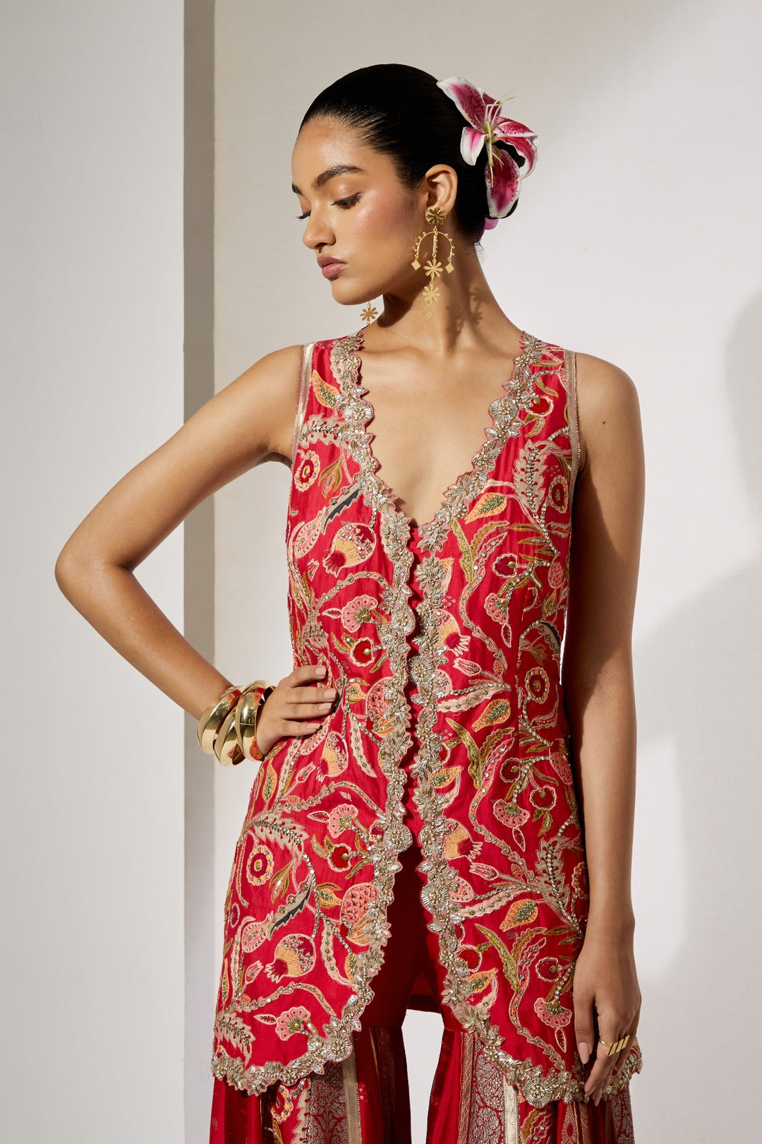Ruby Royale Embroidered Sharara Set