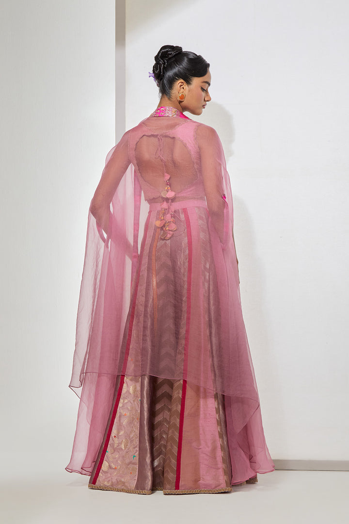 Mauve Embroidered Sharara Set with Organza Dupatta