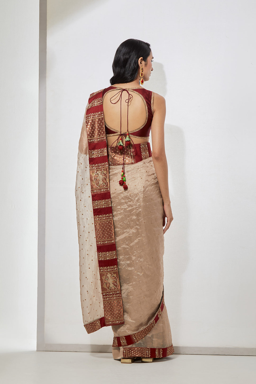 Ivory Tissue Saree with Multicolour Hand-Embellished Blouse