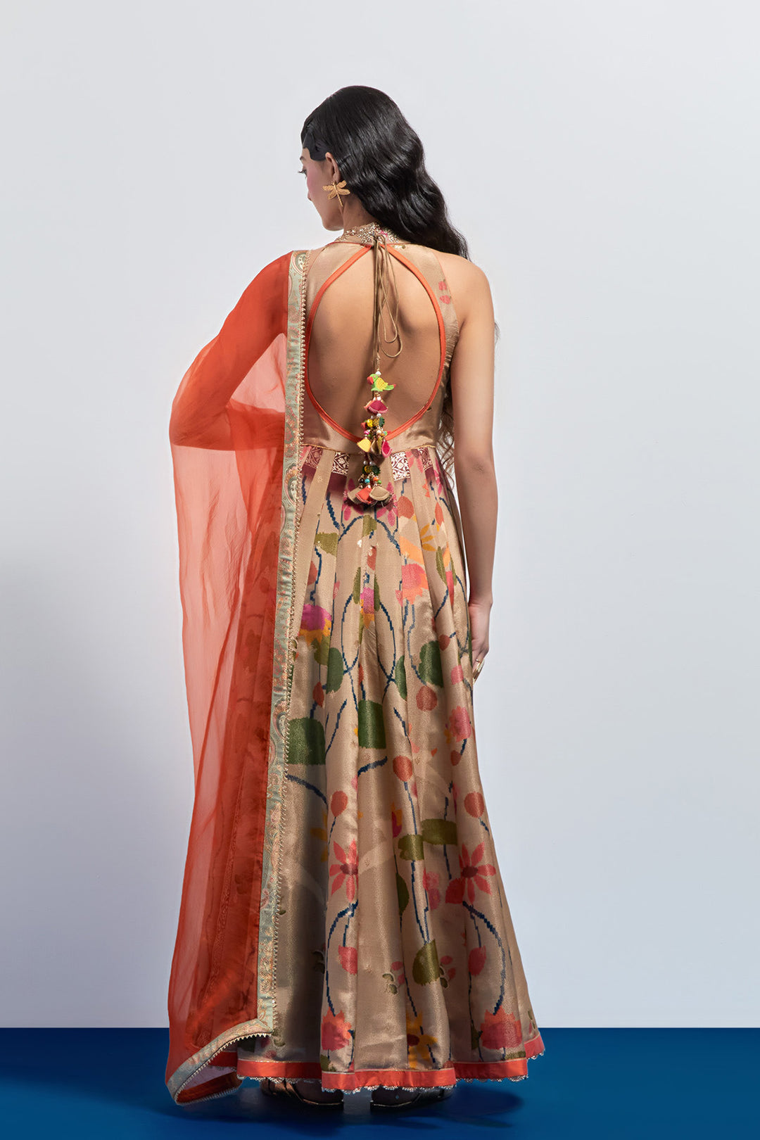 Beige floral anarkali set