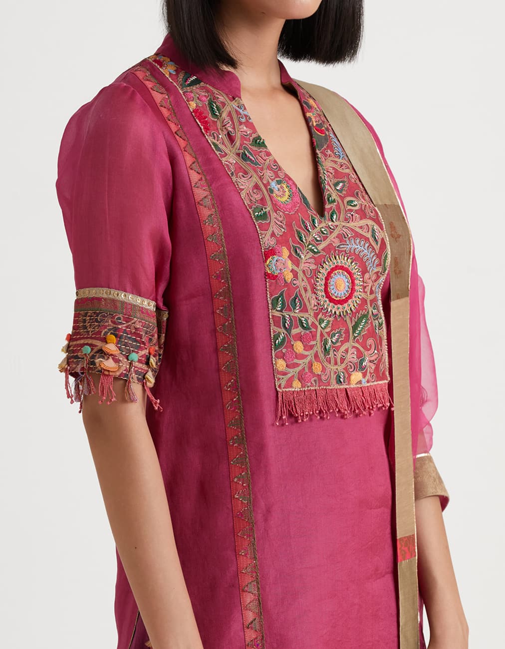 Wine Straight Organza Kurta