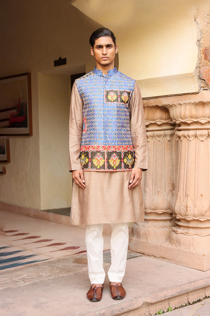 Royal Blue Silk Ikat Patchwork Bandi Set