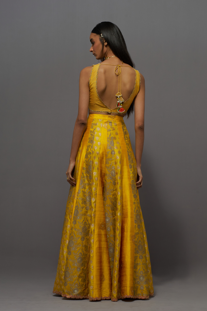 Mustard yellow embroidered sharara set