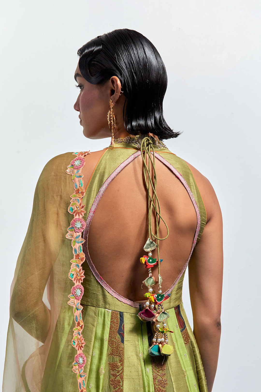 Green hand embroidered anarkali set