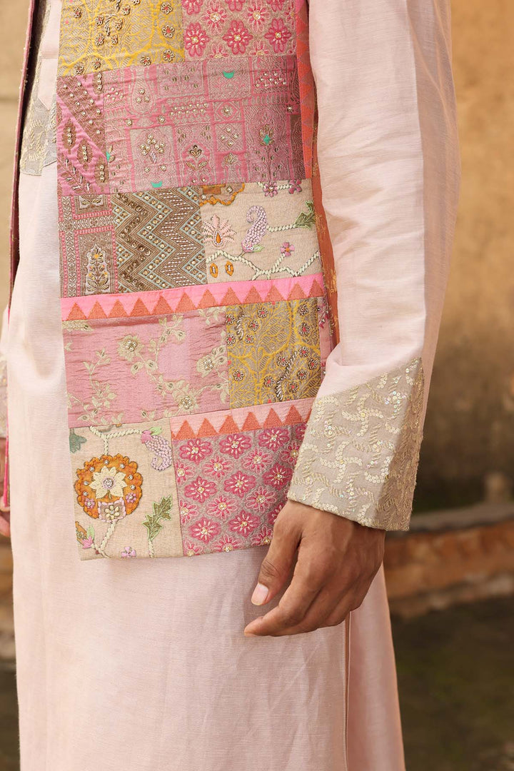 Blush Pink Silk Brocade Patchwork Bandi Set