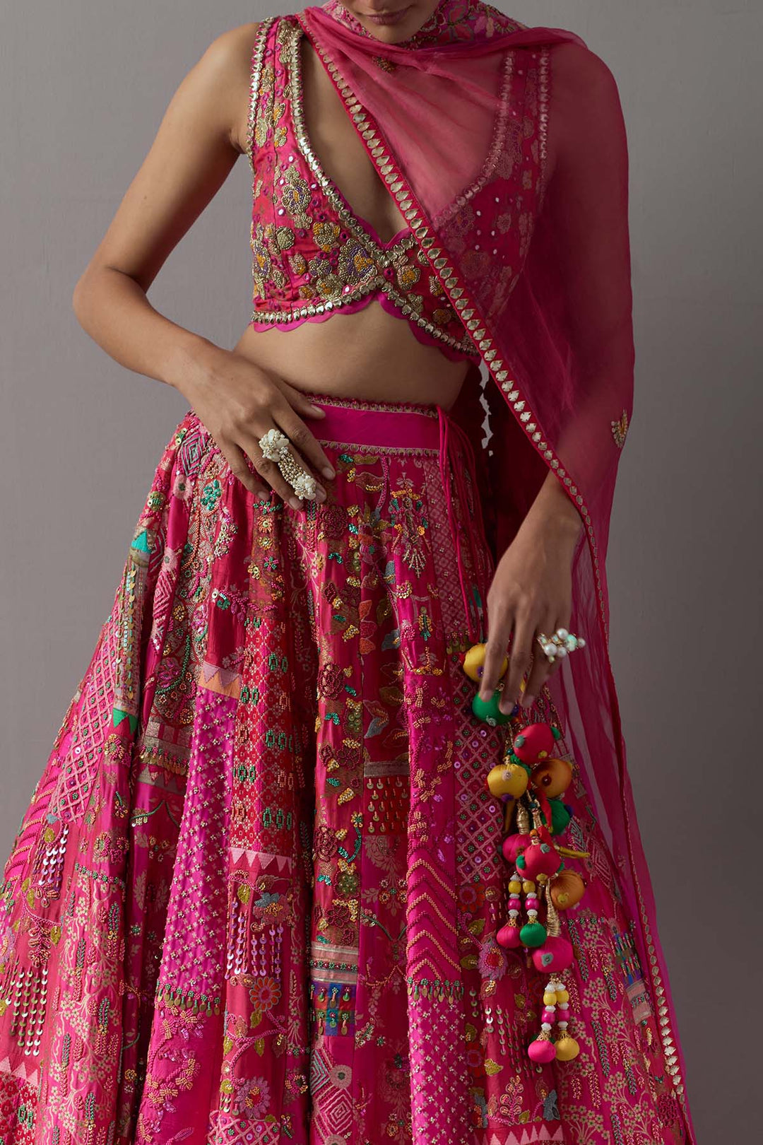 Hot pink embroidered lehenga choli with dupatta