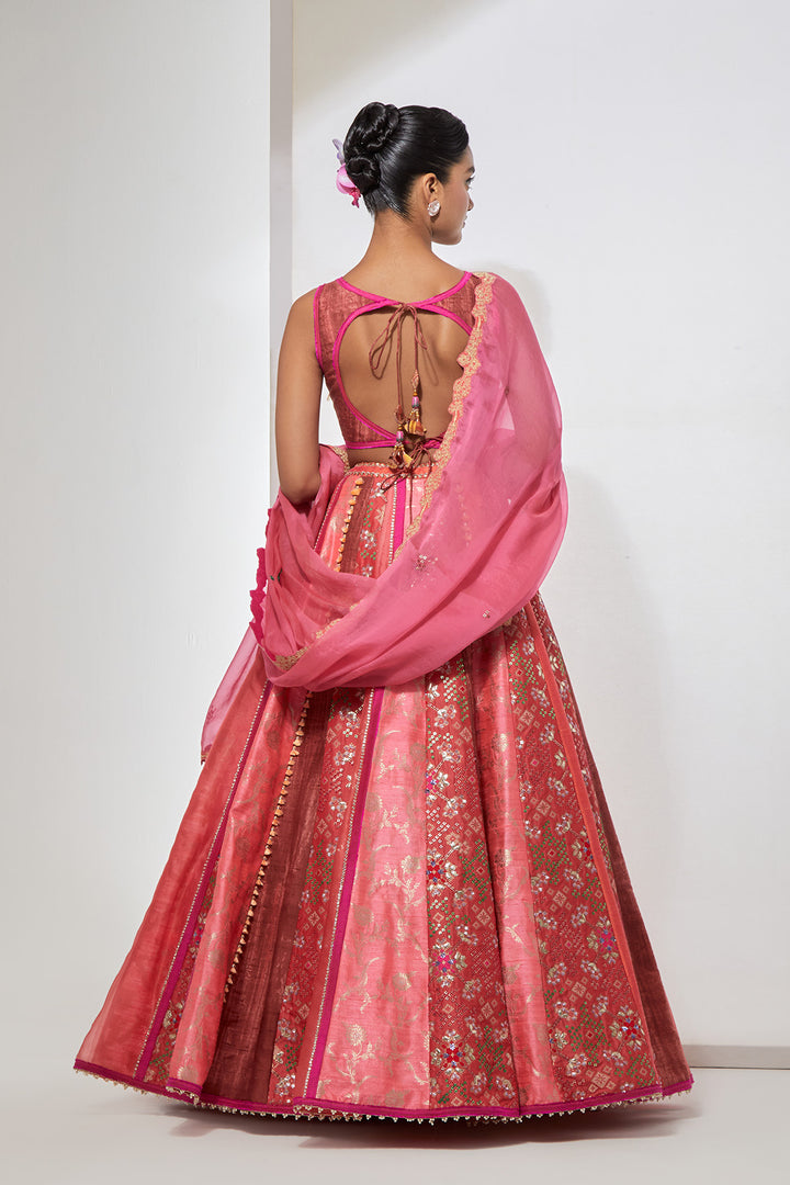 Peach Pink Embroidered Lehenga Set with Dupatta