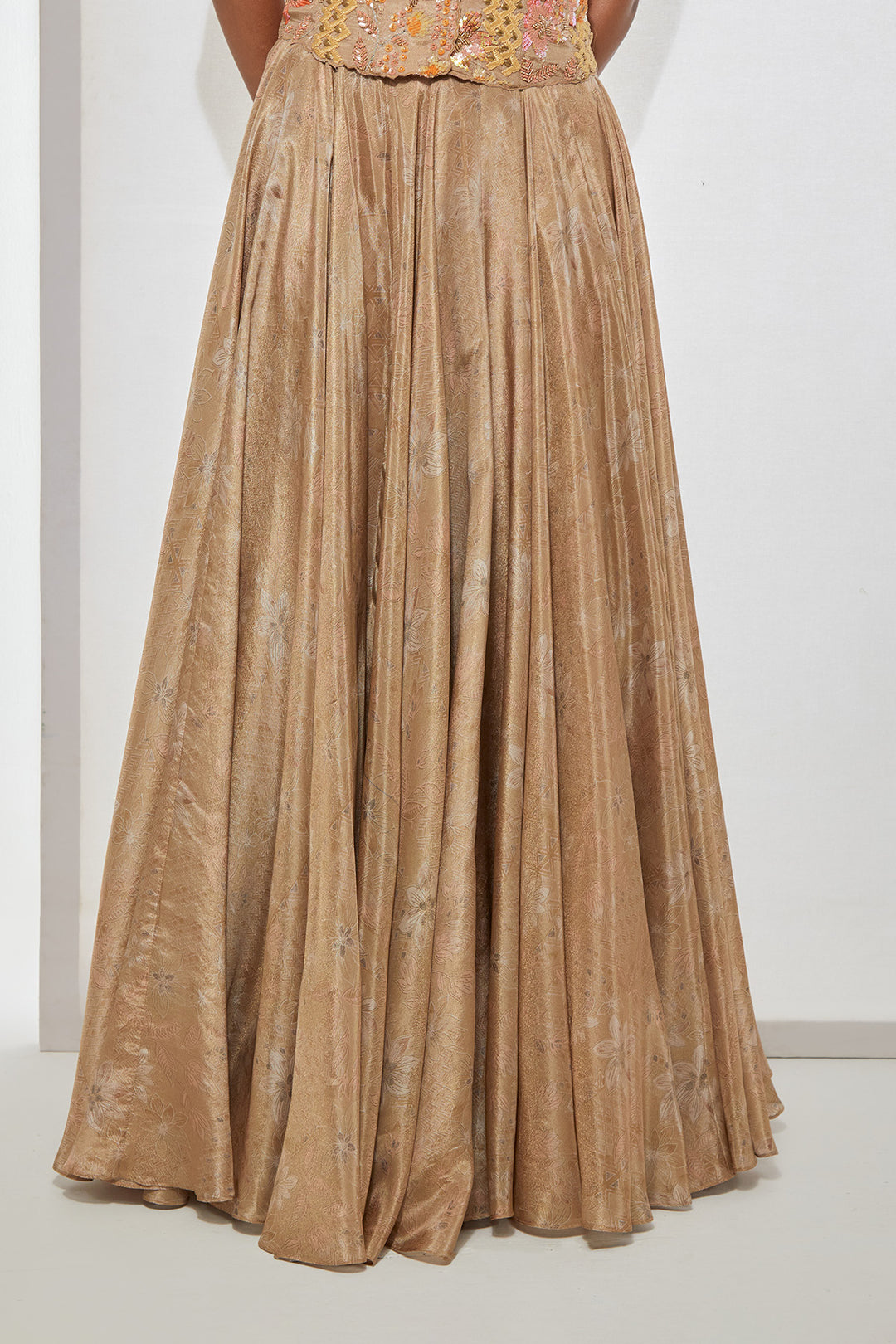 Champagne Gold Embellished Corset with Brocade Skirt Set