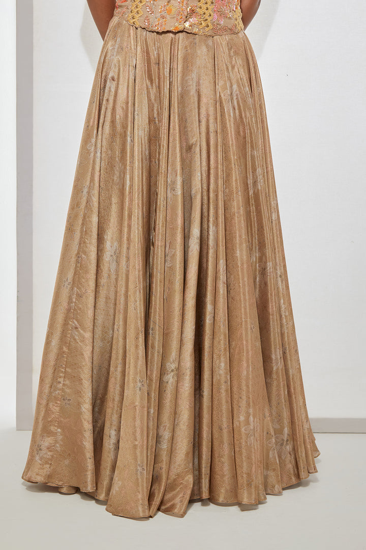 Champagne Gold Embellished Corset with Brocade Skirt Set