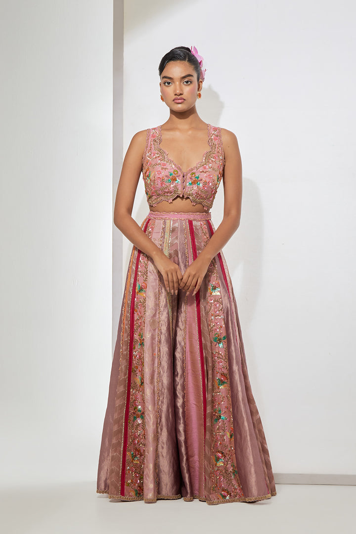 Mauve Embroidered Sharara Set with Organza Dupatta