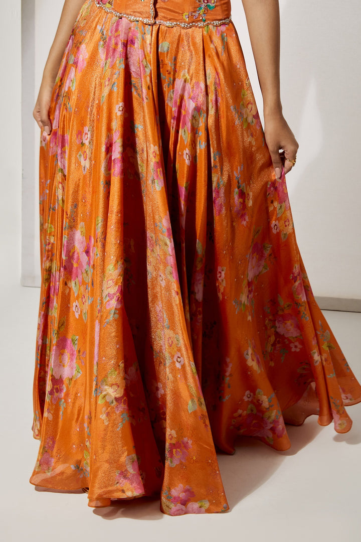 Orange Corset Skirt Set