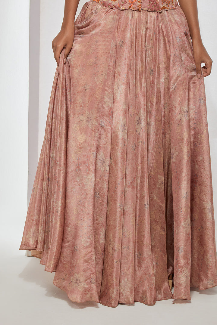 Blush Pink Embellished Corset with Brocade Skirt Set