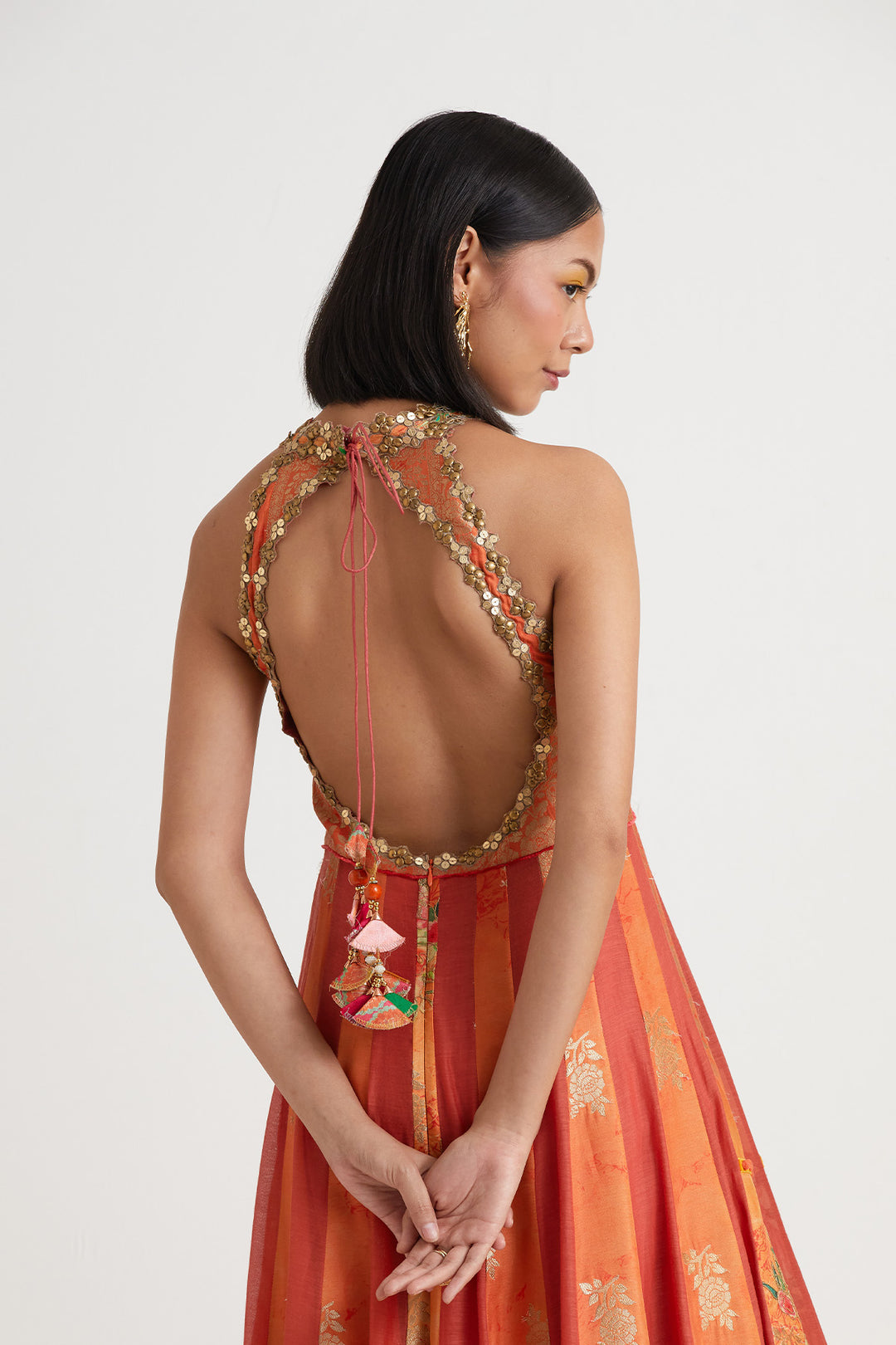 Orange printed anarkali gown with dupatta