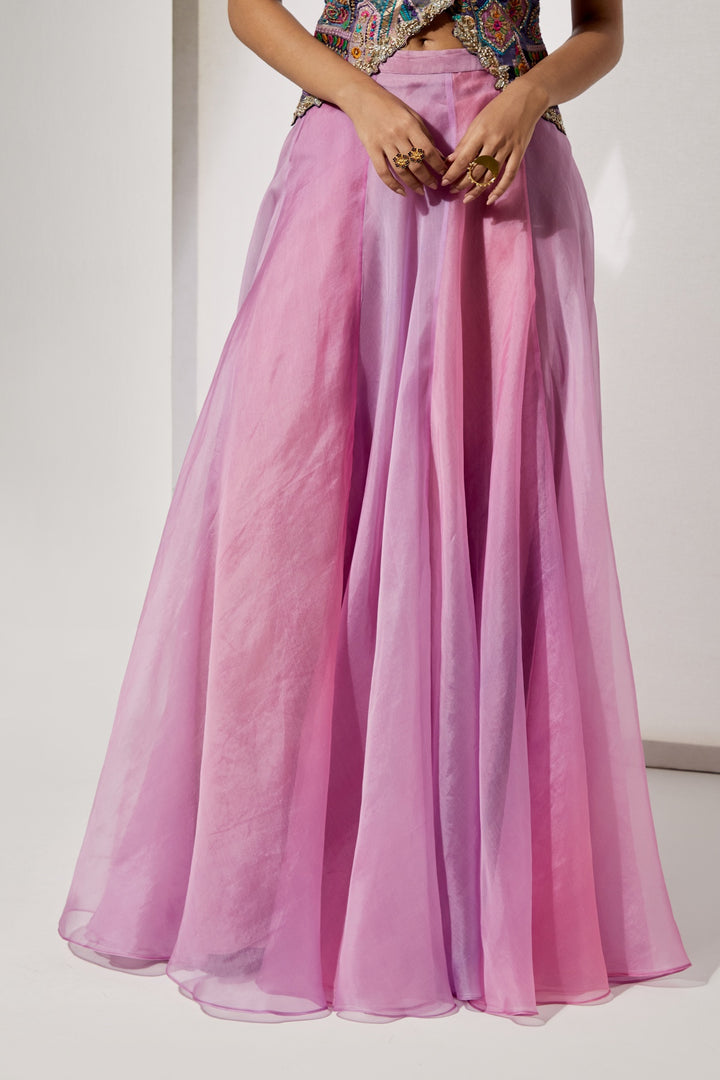 Lavender Embroidered Corset &amp; Organza Skirt Set