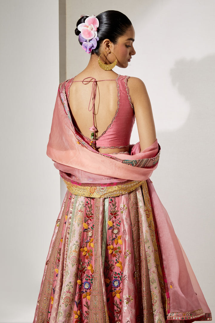 Rose Pink Embroidered Lehenga Set with Organza Dupatta