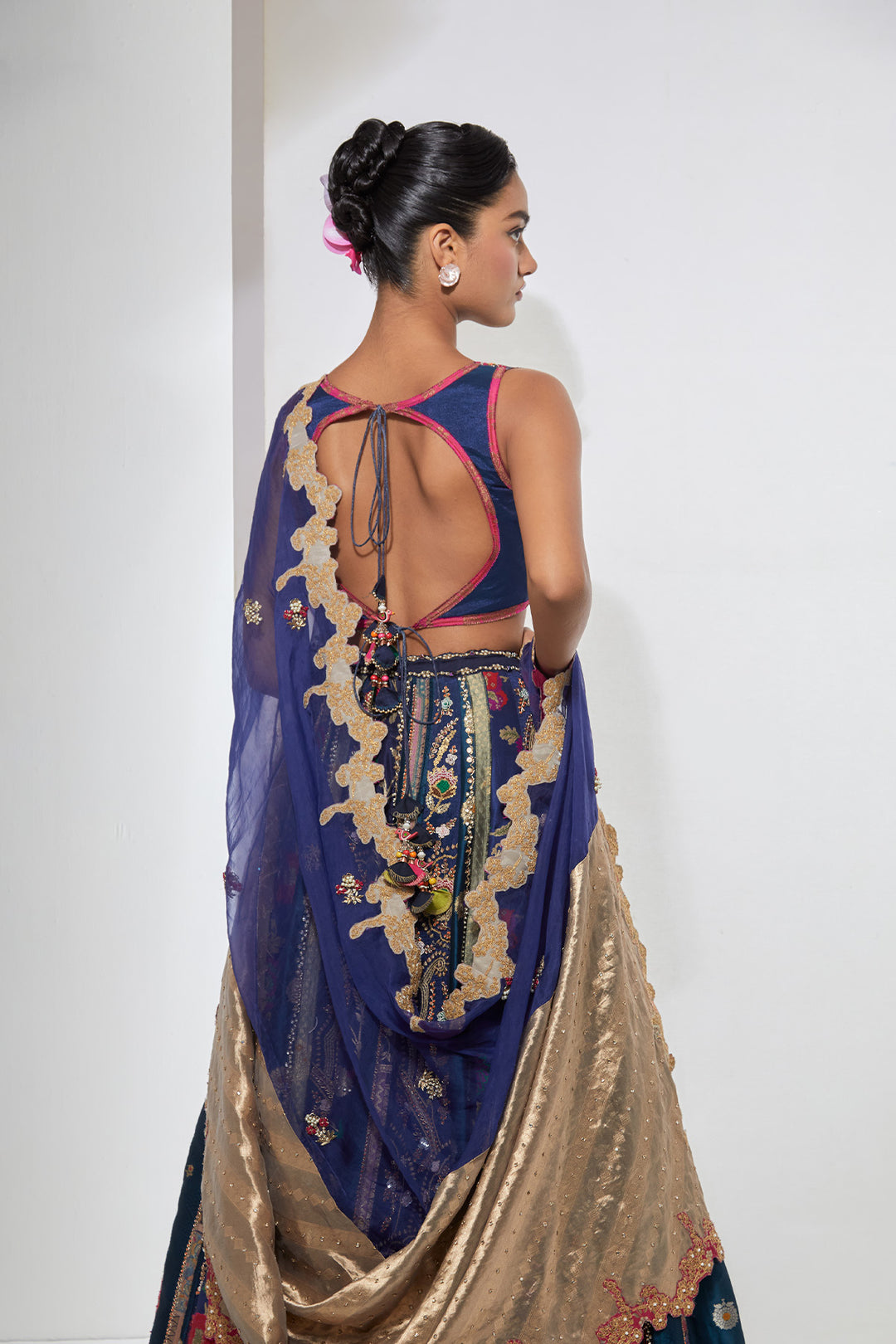 Midnight Blue Floral Embroidered Lehenga Set with Dupatta