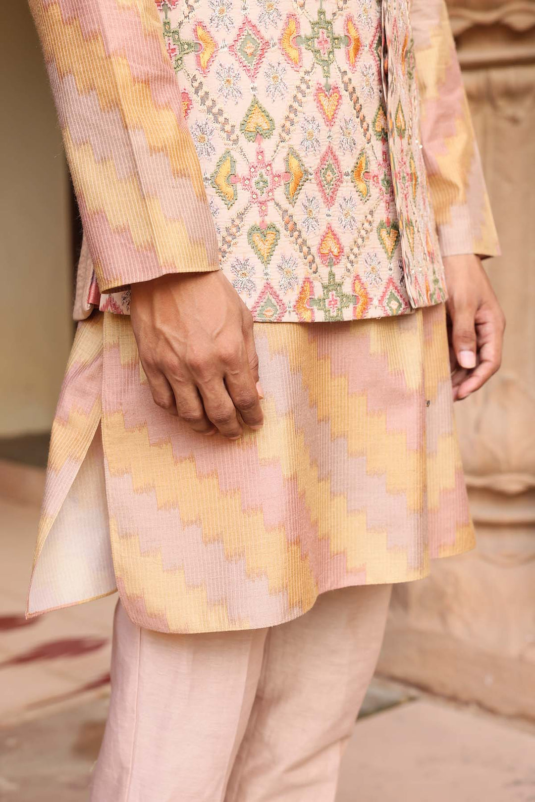 Pastel embroidered kurta set with jacket