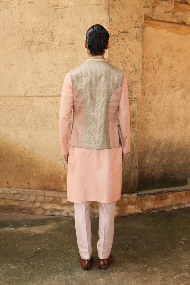 Blush kurta set with Linear embroidered jacket