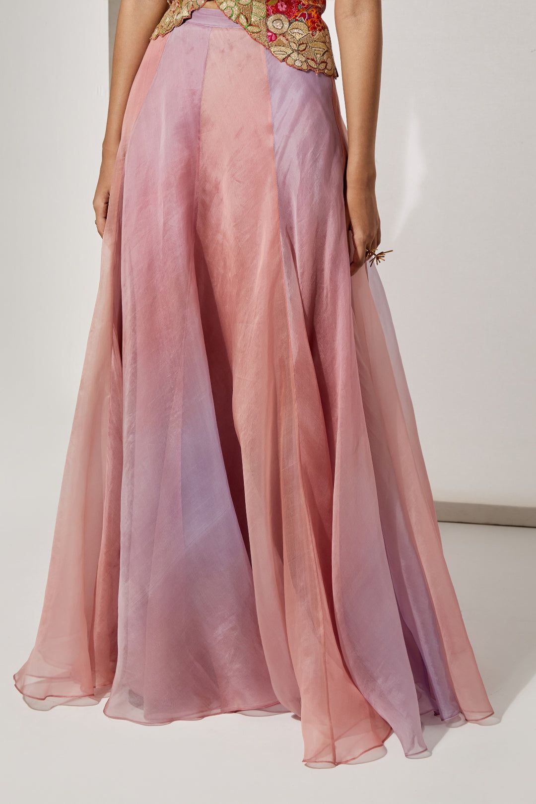 Blush Pink Embroidered Corset &amp; Organza Skirt Set