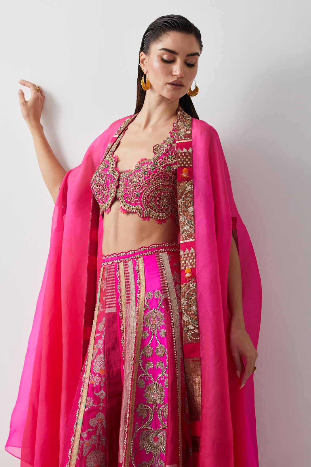 Diva Pink Hand Embroidered Cape Set