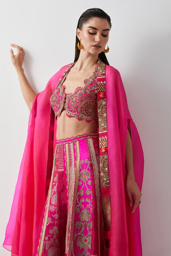 Diva Pink Hand Embroidered Cape Set