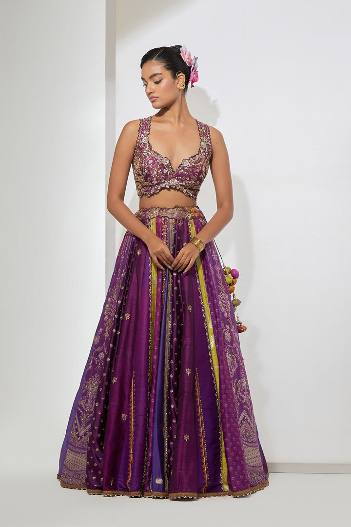 Purple Embroidered Lehenga Set with Embellished Jacket