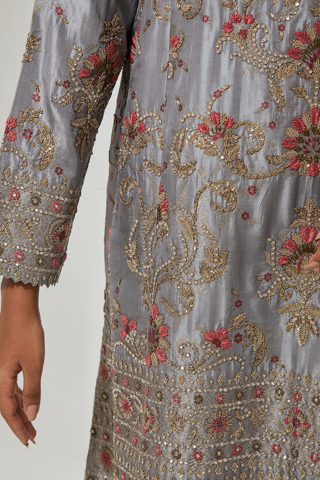 Grey Embroidered Kurta Set with Dupatta