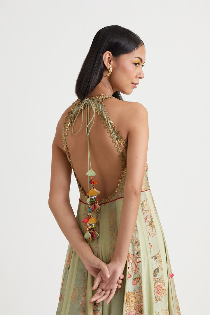 L. green printed embroidered anarkali with dupatta