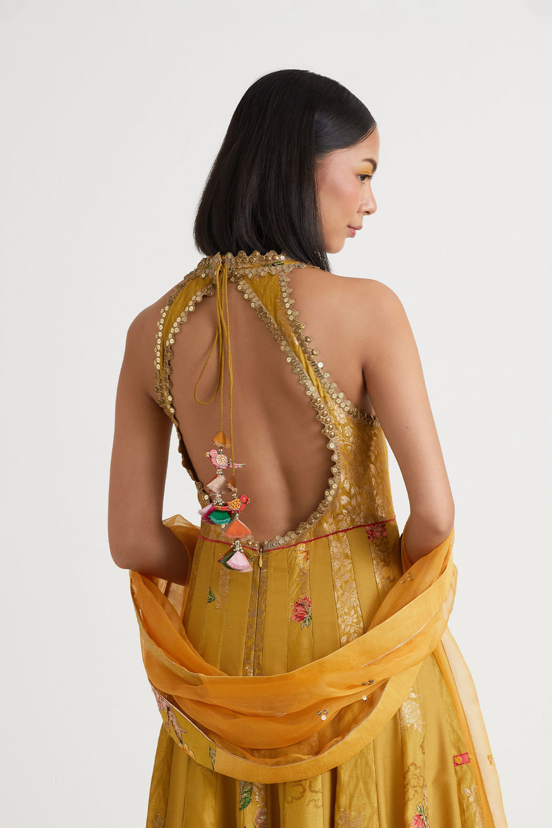 Mustard printed embroidered anarkali with dupatta