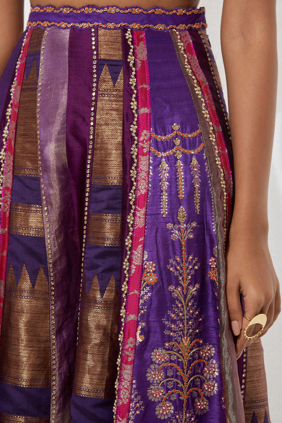 Wine Embroidered Bralette Lehenga Set with Organza Dupatta