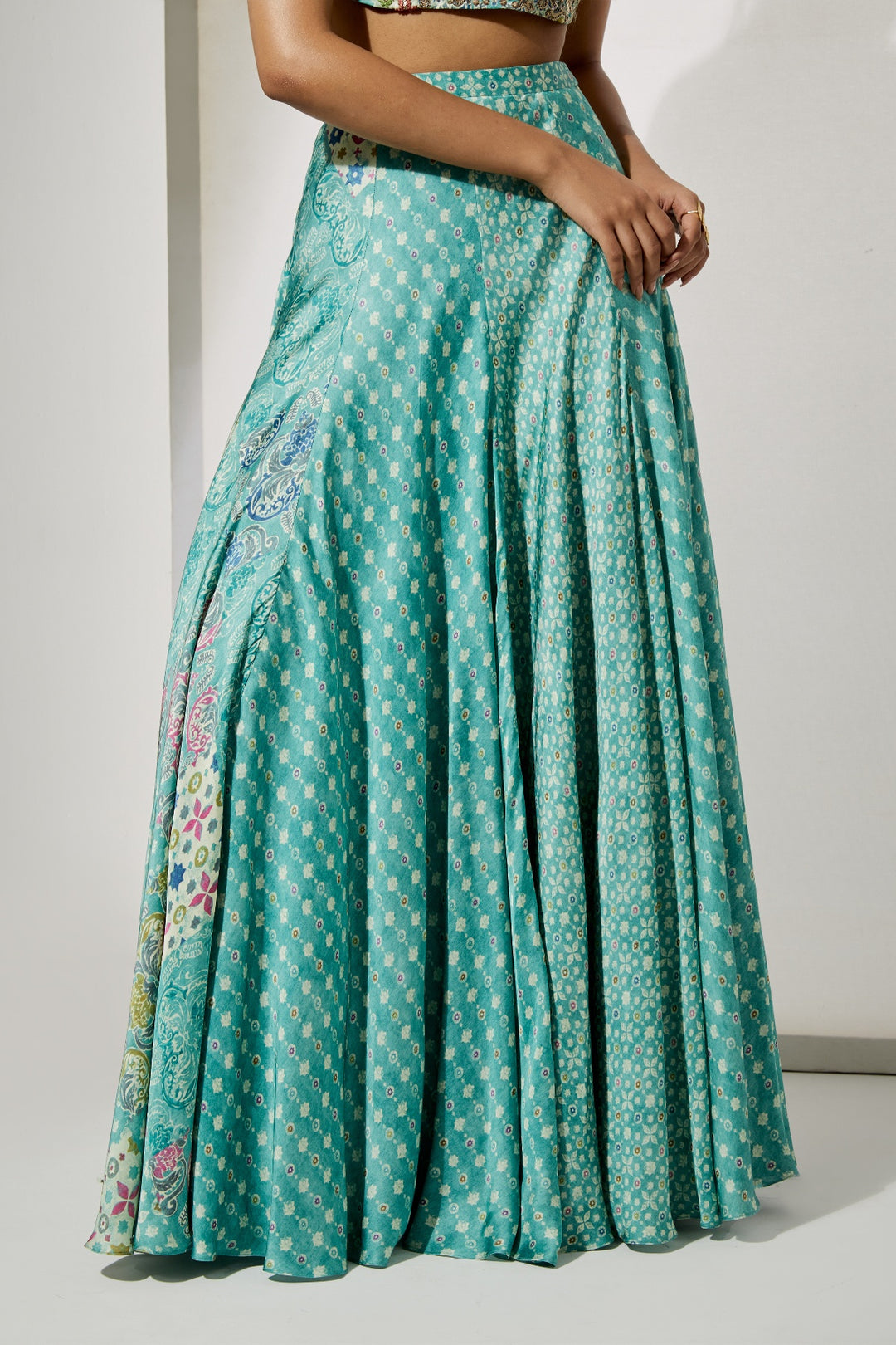 Aqua Bloom Halter Blouse &amp; Skirt Set
