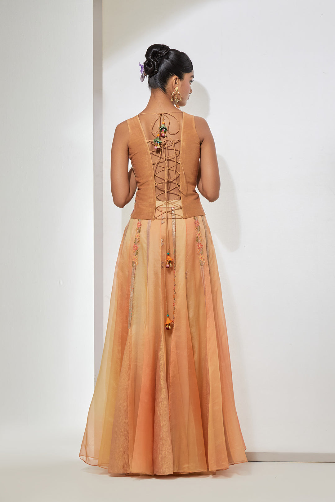 Meher Hand-Embroidered Silk Corset &amp; Organza Skirt Set
