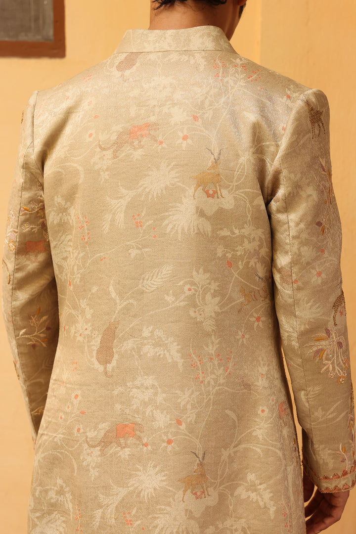 Ivory Silk Embroidered Sherwani Set