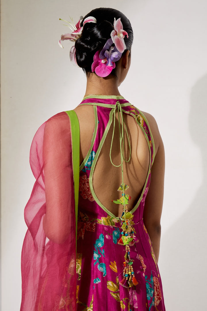 Fuchsia Bloom Silk Anarkali Set