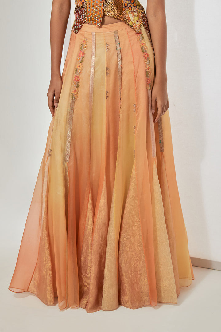 Meher Hand-Embroidered Silk Corset &amp; Organza Skirt Set