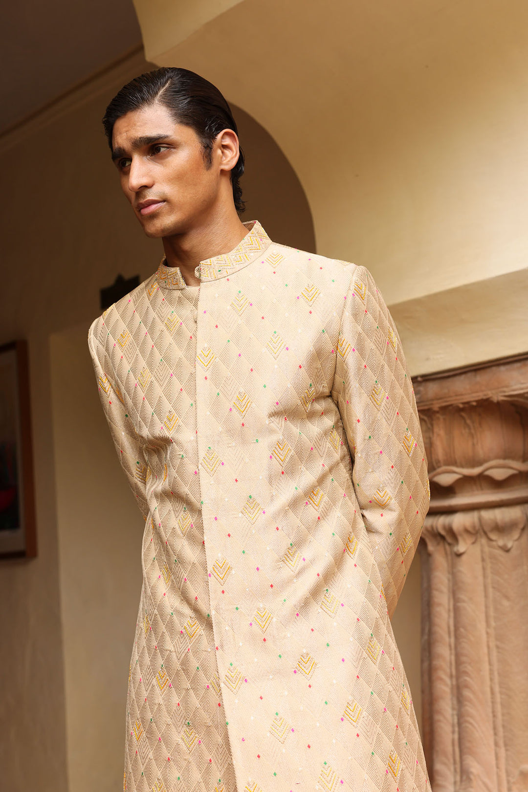 Ivory embroidered sherwani set