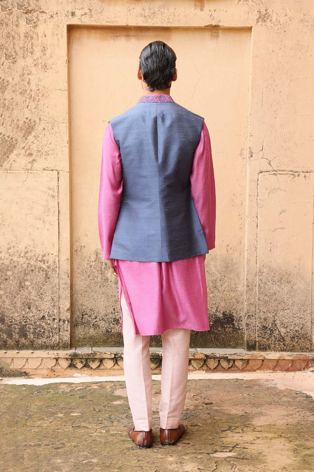 Pink Patola Silk Bundi Set