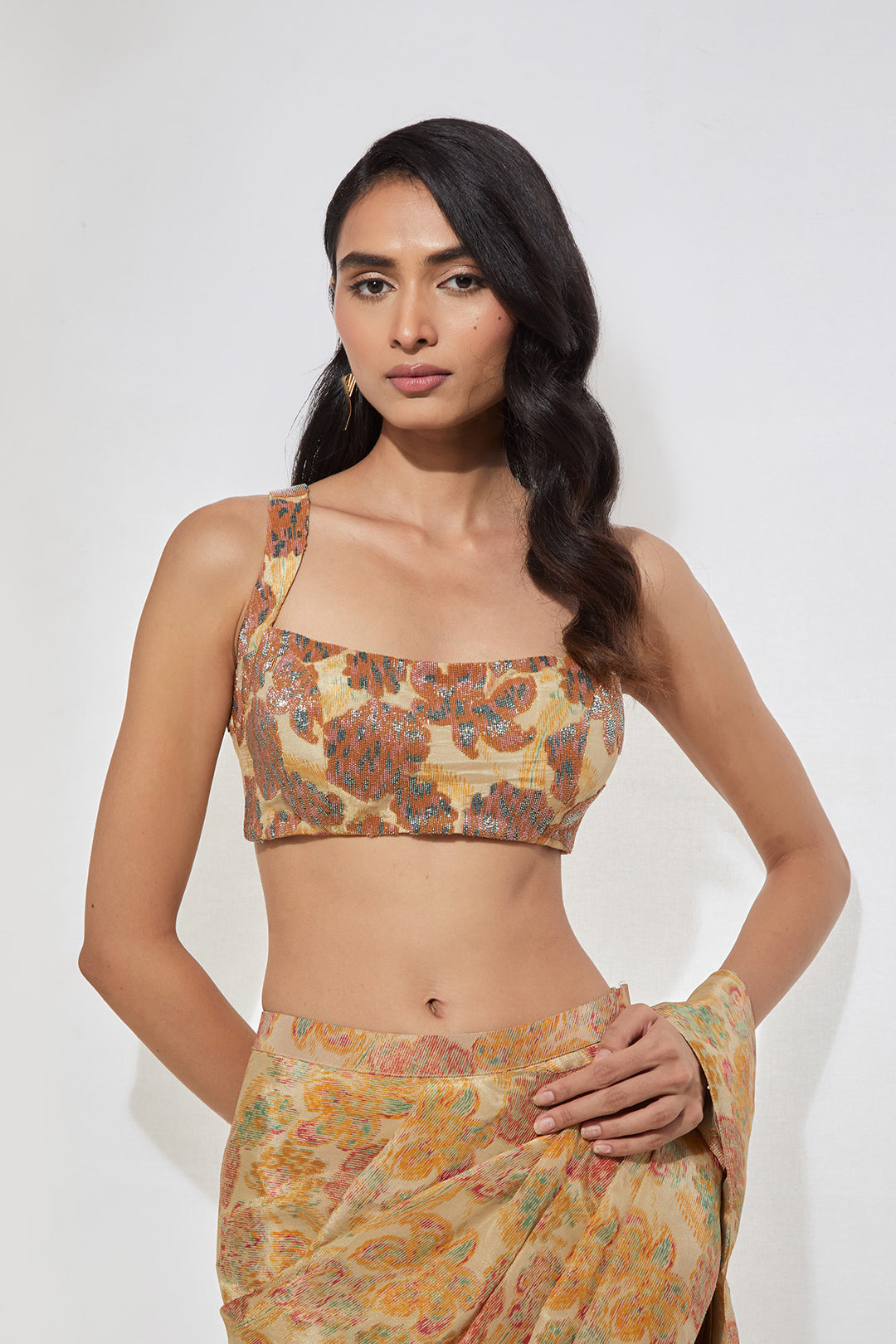 Golden Meadow Sequin Saree Set