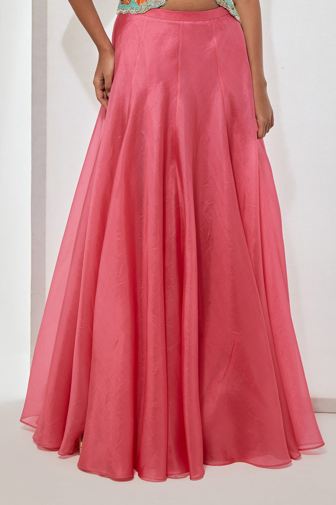 Gulbahar Hand-Embroidered Silk Corset &amp; Organza Skirt Set