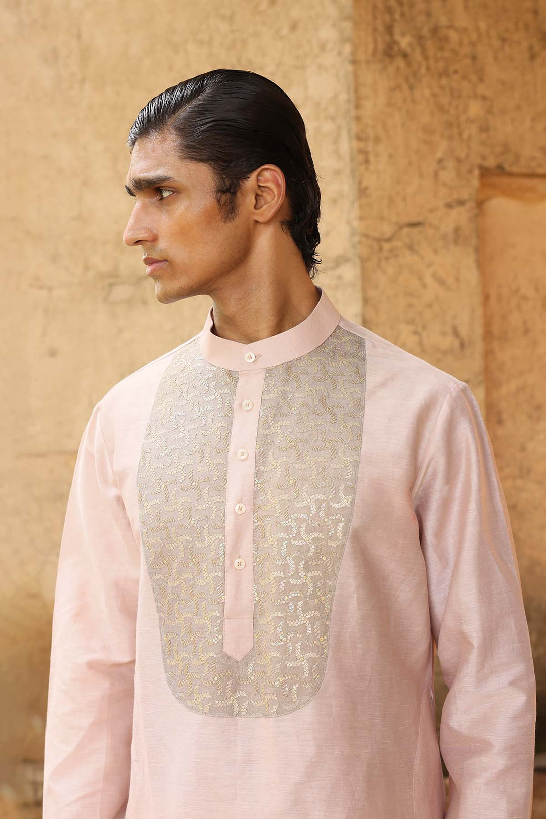 Blush Pink Silk Brocade Patchwork Bandi Set