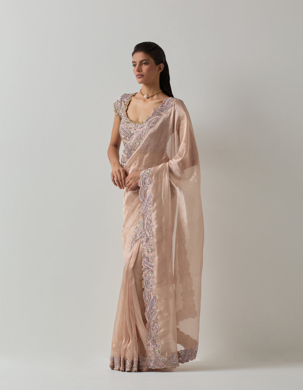 Blush Tissue Saree Set