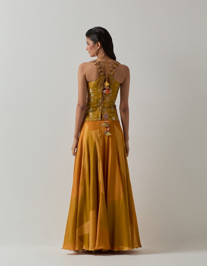 Mustard Abstract Corset and Skirt Set